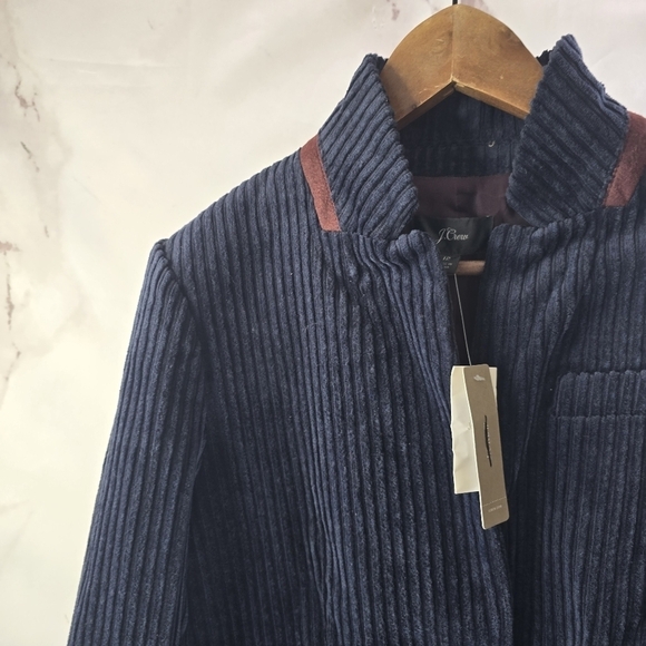 J Crew Blazer Women Large 12 Blue Brown Corduroy 2 Button Jacket Wale - Picture 2 of 13